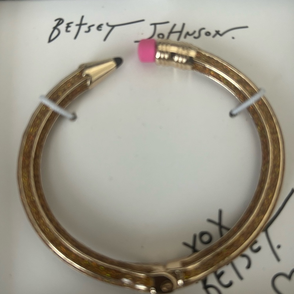 Betsey Johnson Gold Pencil-Style Bangle with Pink Eraser Accent